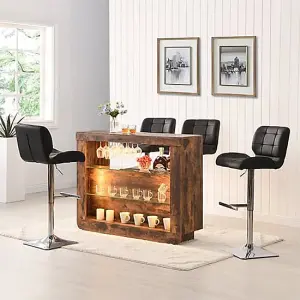 Fiesta Smoked Oak Bar Table Unit With 4 Candid Black Stools