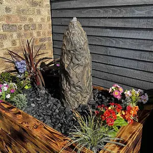 Sandstone Monolith Water Feature - Mains Powered - Natural Stone - L30 x W30 x H60 cm - Black