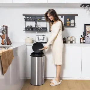 Costway 30L Automatic Trash Can Motion Sensor Garbage Bin with Stainless Steel Frame