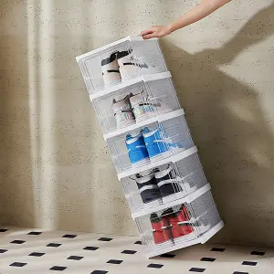 6-Tier Foldable Shoe Storage Box with Transparency