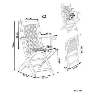 Set of 2 Garden Chairs MAUI II Acacia Wood Light Wood