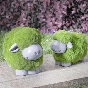 SA Products Green Sheep Ornament Set - Made from Durable Resin - Soft Grass Coat