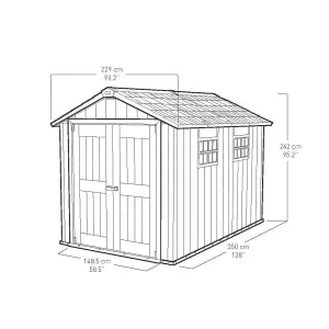 Keter Oakland Apex Anthracite grey Plastic 2 door Shed with floor & 2 windows