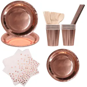 Rose Gold Party Tableware Disposable Dinnerware Set - Baby Blue