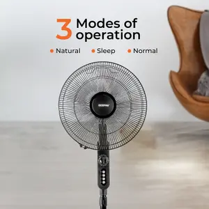 Geepas 16" Pedestal Fan 5 Blades Heavy Duty Oscillating Adjustable Height 1 Hour Timer