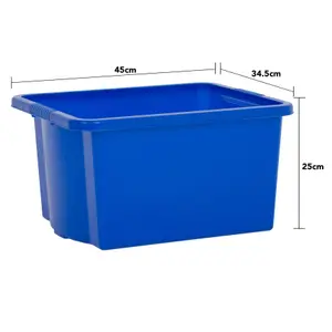 Wham 4x Stack & Store 35L Blue Plastic Storage Boxes. Home, Office, Classroom, Playroom, Toys, Books. L48 x W38 x H26cm