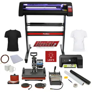 5 in 1 Heat Press With LED Lit Vinyl Cutter, Printer And Accessories Complete Business Start Up Sublimation Bundle Kit