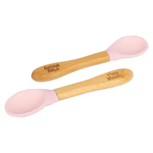 Tiny Dining Bamboo Silicone Tip Spoons - Pastel Pink