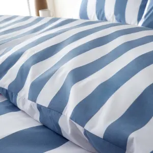 Catherine Lansfield Cove Stripe Reversible Duvet Cover Set with Pillowcase Blue