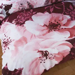 Dramatic Floral Reversible Duvet Cover Set with Pillowcases Red / Single - 1 Standard Pillowcase