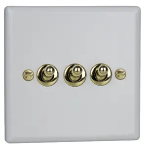 Varilight 3-Gang 10A 1- or 2-Way Toggle Switch Vogue Matt White