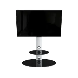 AVF Lugano 80cm Oval Pedestal TV Stand - Satin White and Black Glass