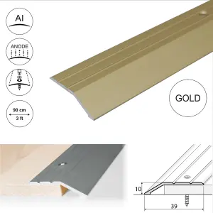 A11 900mm x 40mm 2mm Anodised Aluminium Door Threshold Ramp Profile - Gold, 0.9m