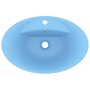 Belfry Bathroom Pearlene 390mm W Ceramic Oval Sink with Overflow Light Blue