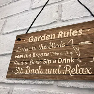 Garden Rules Sign Hanging Shed Summerhouse Plaque Rustic Gift For Family New Home