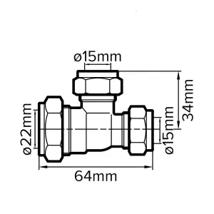 Plumbsure Brass Compression Reducing Tee (Dia) 22mm x 15mm x 15mm