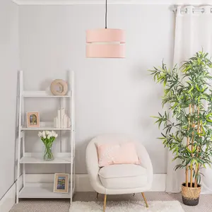 ValueLights Sophia Large Easy Fit Ceiling Light Shade 2 Tier Pendant Drum Lampshade - Blush Pink - Bulb Included