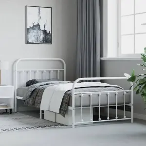 Berkfield Metal Bed Frame with Headboard and Footboard White 107x203 cm