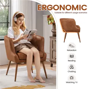 Yaheetech Retro Brown Button Tufted Faux Leather Armchair with Metal Legs