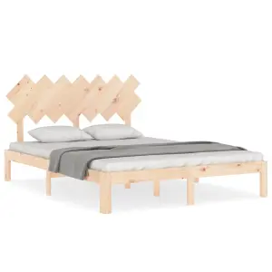 Berkfield Bed Frame with Headboard King Size Solid Wood