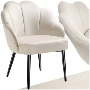 Accent Chair Hellen - velvet cover, padded, extra-wide shell-shaped backrest - cream/black