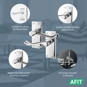 AFIT Polished Chrome Victorian Scroll Door Handles - 4 Pair of Internal Lever Latch Handles on Backplate