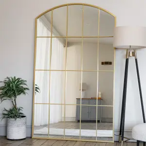 Jobu home - Tomi - Full Length Gold Metal Arched Lattice Window Mirror - 200cm x 120cm