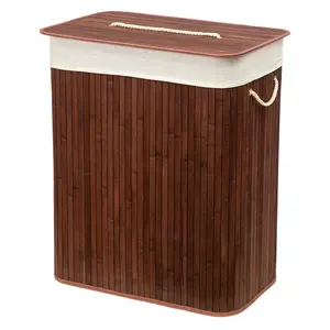 Rectangular Bamboo Laundry Basket-Natural With Div Bamboo Laundry Hamper with Handles Brown / 60" H x 32" W x 52" D