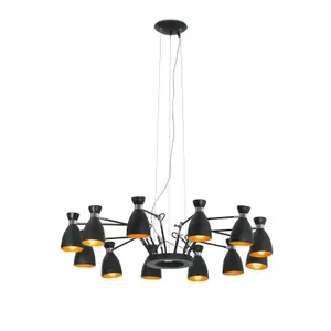 Luminosa Retro 12 Light Multi Arm Ceiling Pendant Black, Gold, E14