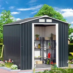 Costway 7 x 4 FT Galvanized Metal Garden Shed with Foundation Tool Storage House w/ Sliding Door