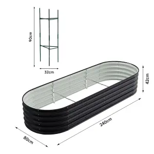 240cm x 80cm Anthracite Galvanized Steel Raised Garden Bed Kit Raised Planter Box Bottomless for Gardening