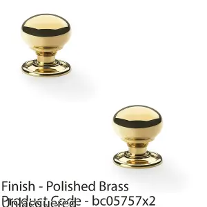 2 PACK - SOLID BRASS Mortice Smooth Mushroom Door Knob - Polished Brass 41mm Diameter