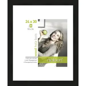 Wood Picture Frame with Mat Black / 30cm H x 24cm W x 3cm D