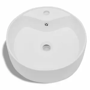 Belfry Bathroom Cavan Ceramic Round Sink with Overflow White / 15.5cm H x 46.5cm W x 46.5cm D