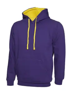 Uneek - Unisex Contrast Hooded Sweatshirt/Jumper  - 50% Polyester 50% Cotton - Purple/Yellow - Size XS