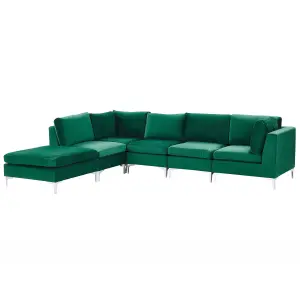 Corner Sofa with Ottoman EVJA Green Velvet Right Hand