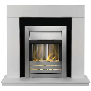 Adam Malmo Fireplace in White & Black/White with Helios Electric Fire in Brushed Steel, 39 Inch