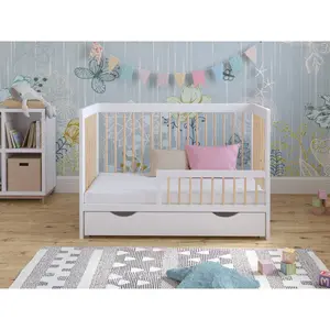 Adwolf Cot Bed with Drawer and Mattress White/Pine