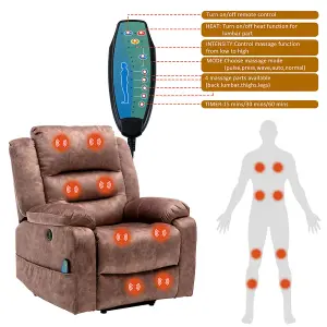 Electric Power Lift Recliner Chair Sofa with Massage and Heat for Elderly, 2 Side Pockets USB Ports, Brown, Fabric