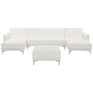 U-Shaped Sofa with Ottoman ABERDEEN White Faux Leather Symmetrical