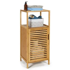 Costway Bathroom Storage Cabinet Bamboo Floor Cabinet w/ Single Door