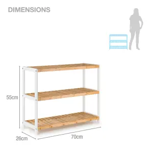 Woodluv 3-Tier Shoe Rack, Shoe Storage Organiser, Wooden Storage Rack, Shoe Shelf for Hallway, Living Room, 70x26x55cm