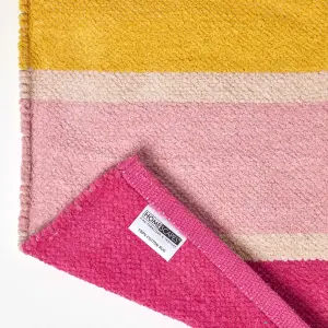 Homescapes Cotton Chenille Striped Rug Pink Beige Red Yellow Candy, 90 x 150 cm