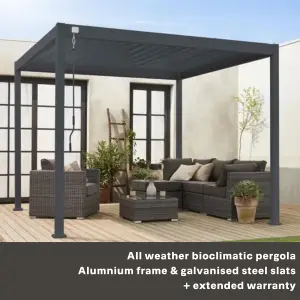 sweeek. 3x4m louvered aluminium pergola with adjustable roof slats Triomphe Anthracite 400x300x250 cm