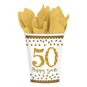 Amscan Gold Anniversary Cups (Pack Of 8) White (266ml)