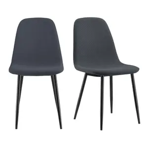 VonHaus Dining Chairs Set of 2, Charcoal Blue Kitchen Chairs with Black Metal Legs, Cord Effect Pair of Chairs for Dining