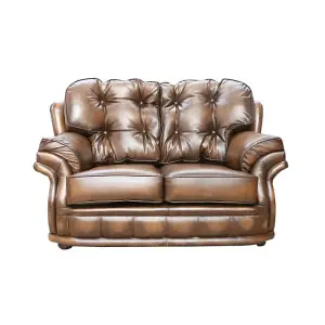 Chesterfield Handmade 2 Seater Settee Sofa Antique Tan leather In Knightsbridge Style