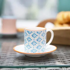 Nicola Spring - Hand-Printed Espresso Cup & Saucer Set - 65ml - 3 Colours - 12pc