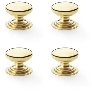 4 PACK - Stepped Round Door Knob Polished Brass 25mm Classic Kitchen Cabinet Pull Handle