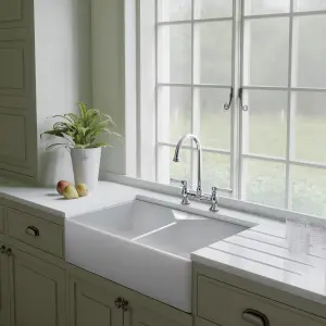 Rangemaster Farmhouse White Ceramic 2 Bowl Sink 591mm x 793mm